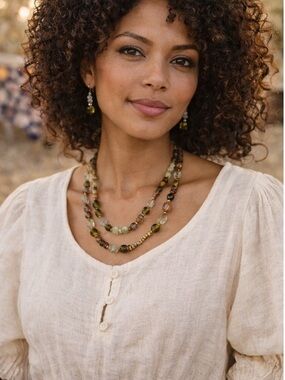 Boho Multicolour Wood & Glass Beaded Necklace 20”